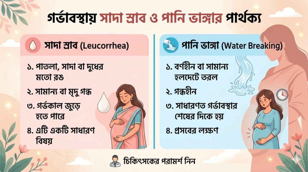 গর্ভাবস্থায় সাদা স্রাব ও পানি ভাঙ্গার পার্থক্য