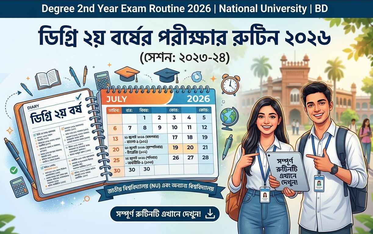 ডিগ্রি ২য় বর্ষের পরীক্ষার রুটিন ২০২৬ পূর্ণাঙ্গ সময়সূচি ও নির্দেশাবলি